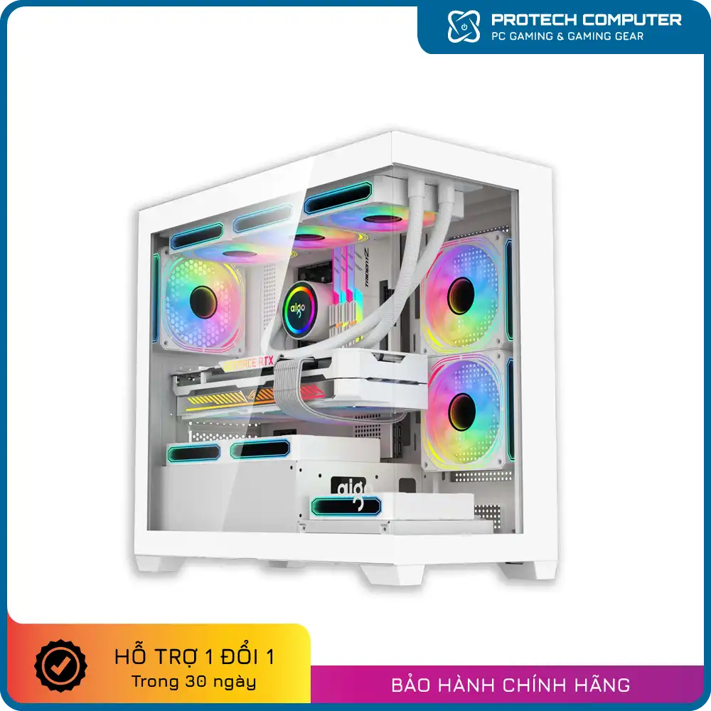 Vỏ case AIGO C218M WHITE ( MATX, Màu Trắng, Case Bể Cá)